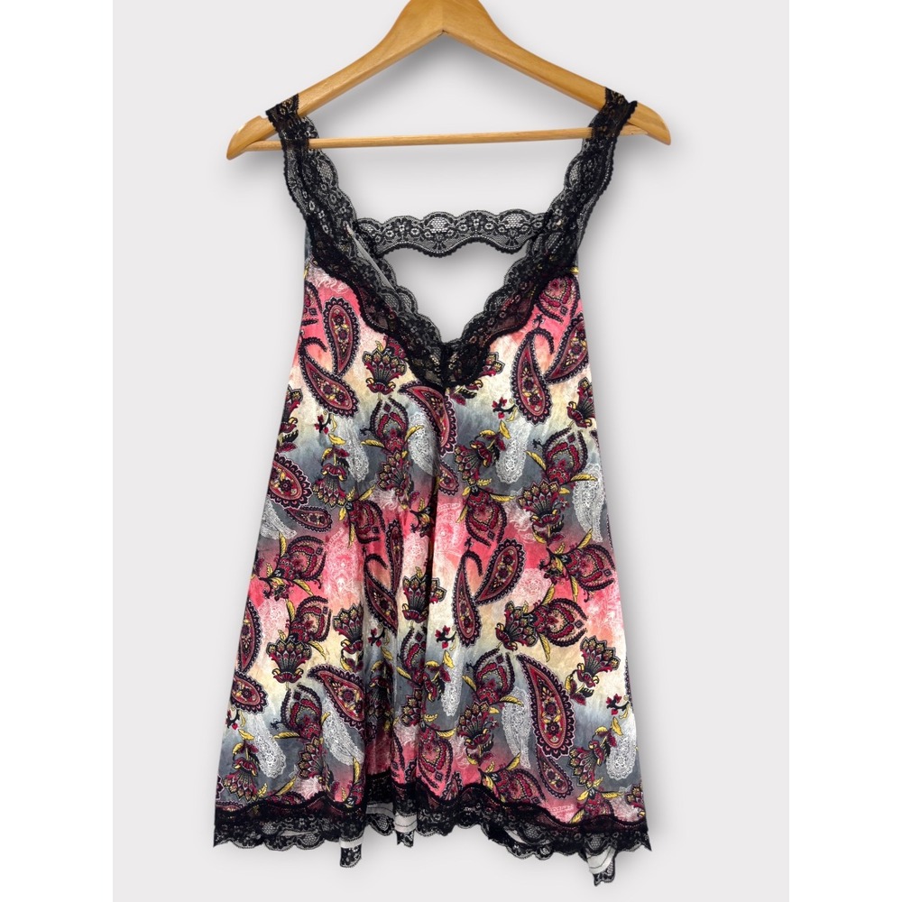A‎ Rare Bird Handmade Paisley Velour Tank Top L/XL Boho Lace Trim NWT Romantic